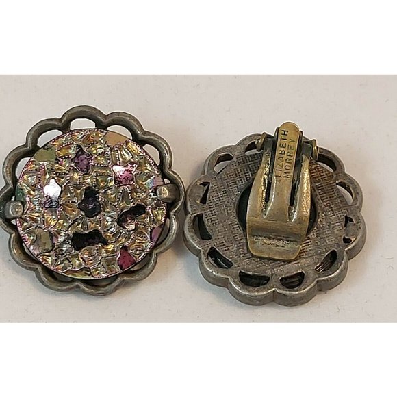 Vintage Elizabeth Morrey Designer Iridescent Rainbow Art Glass Clip On Earrings - Picture 6 of 9